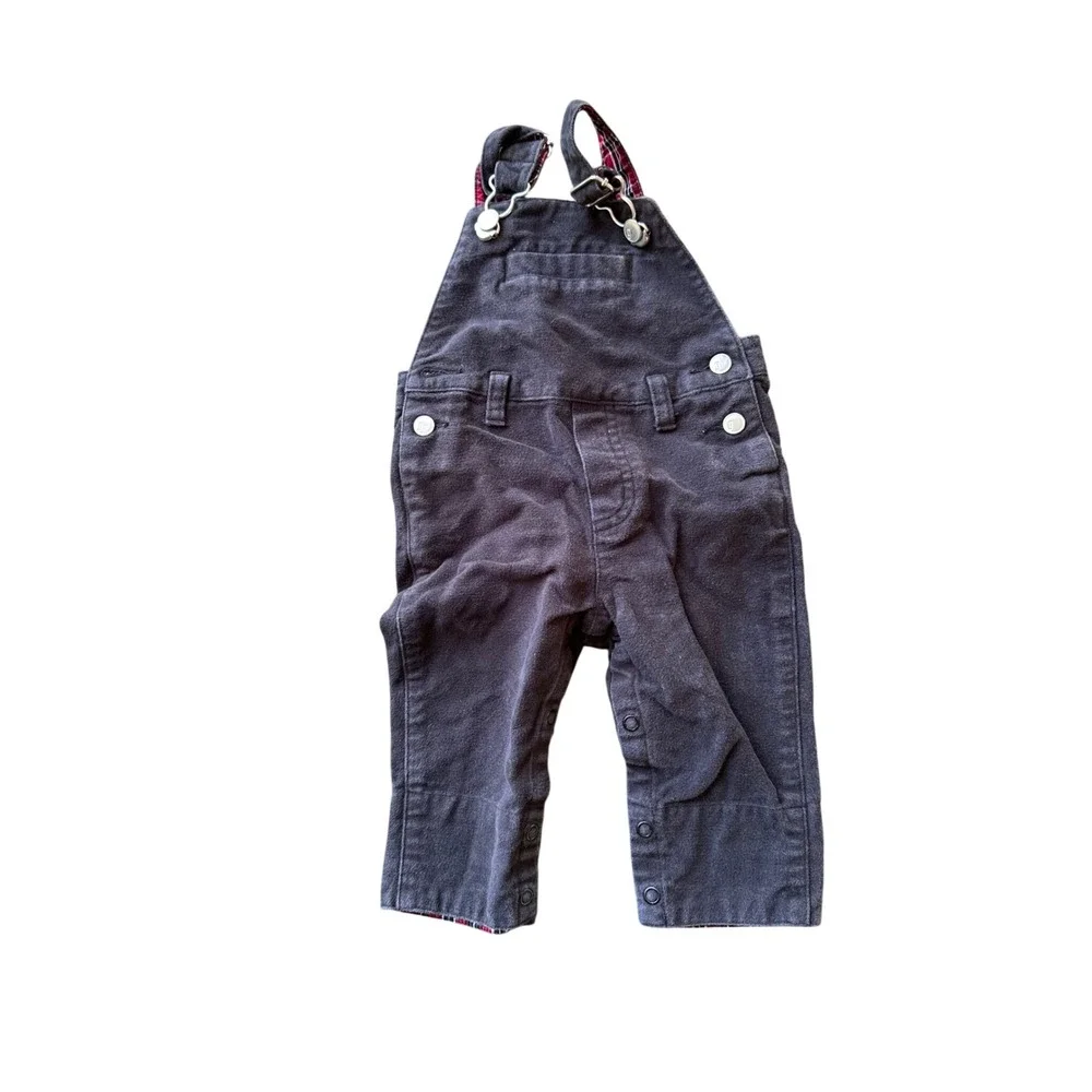 Gymboree Baby Boy Gray Corduroy Plaid Lined Overalls Vintage 2002 3-6 Months
